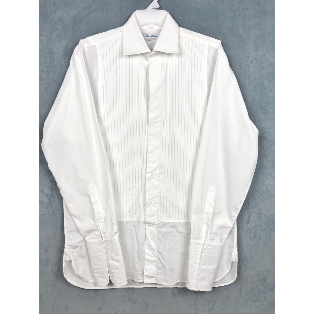 Ben Silver Charleston Tuxedo Shirt White Pleated Bib French Cuff 16.5-33 Canada - Picture 2 of 9